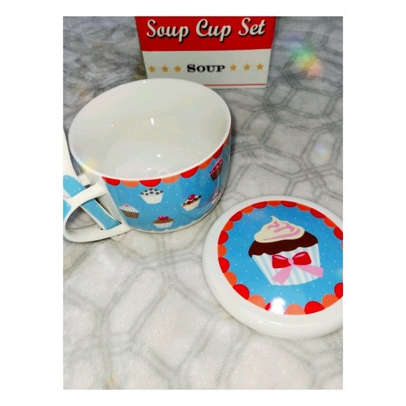 (NEW)Ceramic Soup Cup Set with Spoon - Picture 3 of 5
